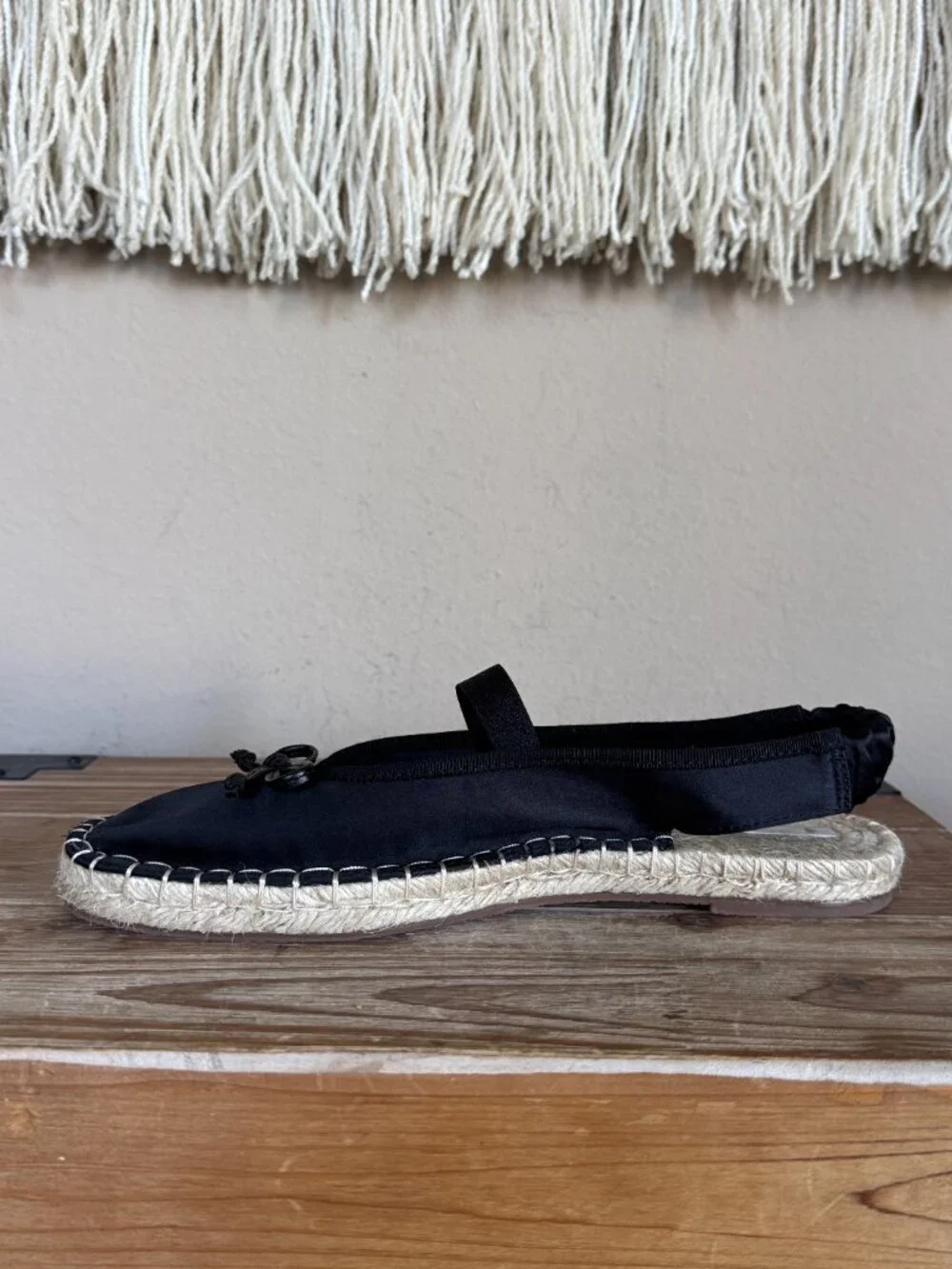 ZARA Black Satin Bow Square Toe Box Maryjane Sling Back Espadrille Flats Size 37